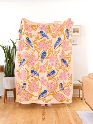Bluebirds Throw Blanket - Mustard