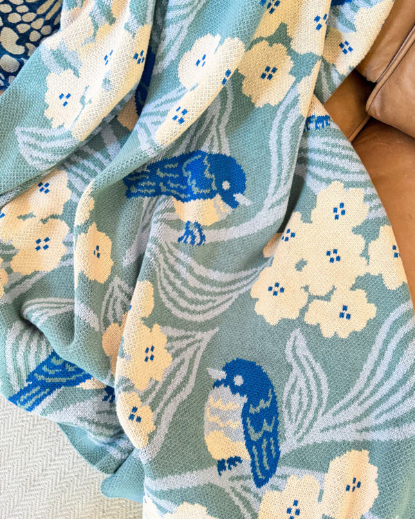 Bluebirds Throw Blanket - Sage