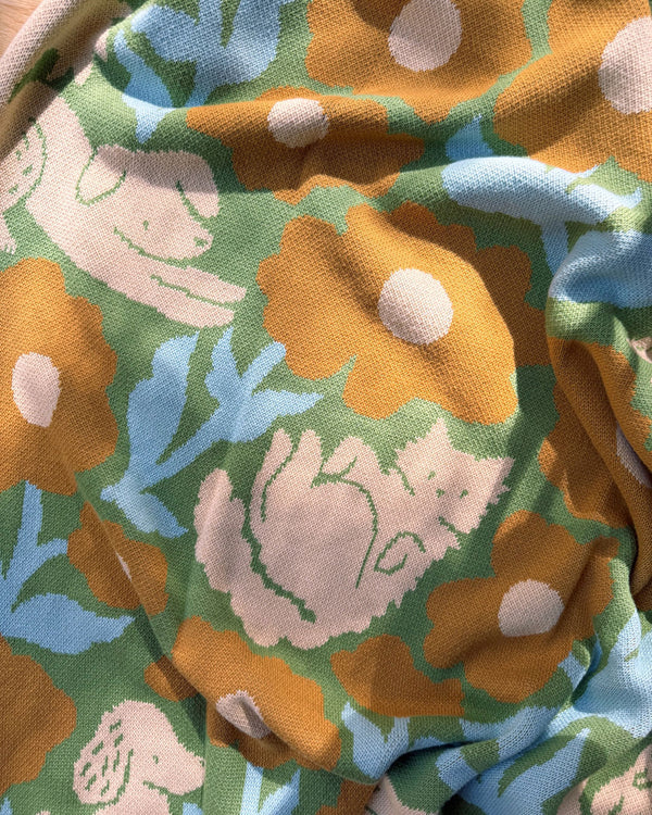 Poppy Pets Throw Blanket - Mustard Green