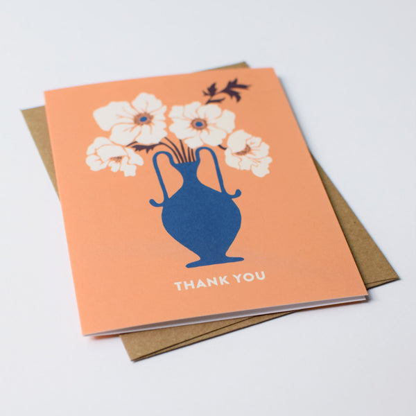 White Anemone Flower Vase Thank You Card