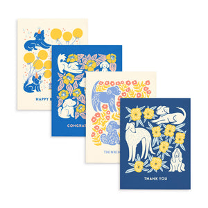 Set colorful dog themed greeting cards from Nuthatch Studio illustrated by Chrissie Van Hoever