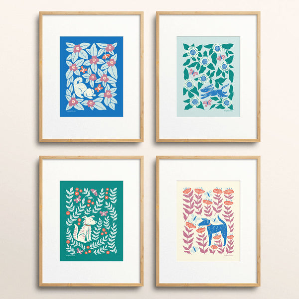 Dogs & Blooms Art Print Collection by Nuthatch Studio