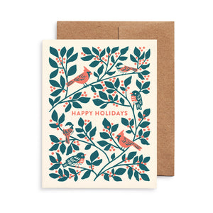 Birds & Winterberry Christmas Card