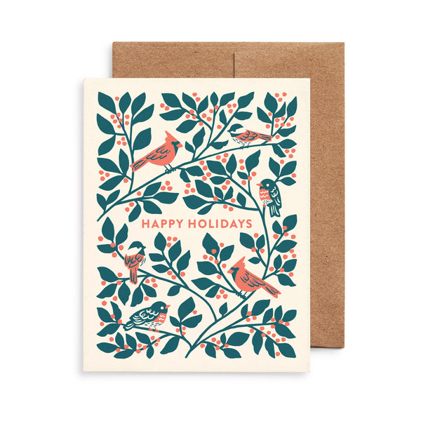 Birds & Winterberry Christmas Card