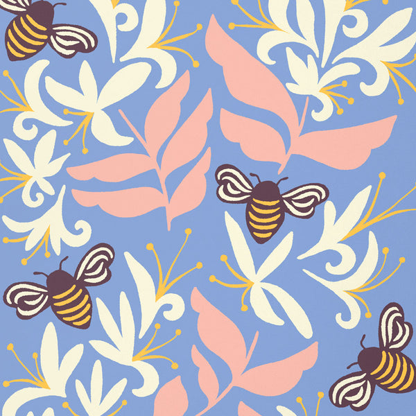 Close-up view of the Bees & Honeysuckle Art Print from Nuthatch Studio