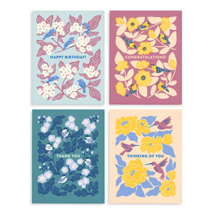 Set colorful songbird themed greeting cards from Nuthatch Studio illustrated by Chrissie Van Hoever