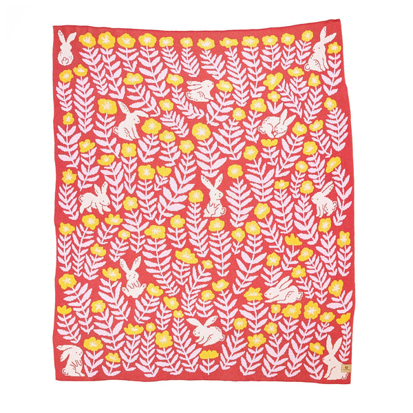 Bunny Meadows Throw Blanket - Coral