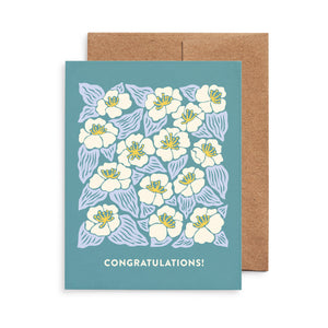 Congratulations greeting card featuring rock rose flowers illustration by Chrissie Van Hoever