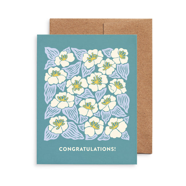 Congratulations greeting card featuring rock rose flowers illustration by Chrissie Van Hoever