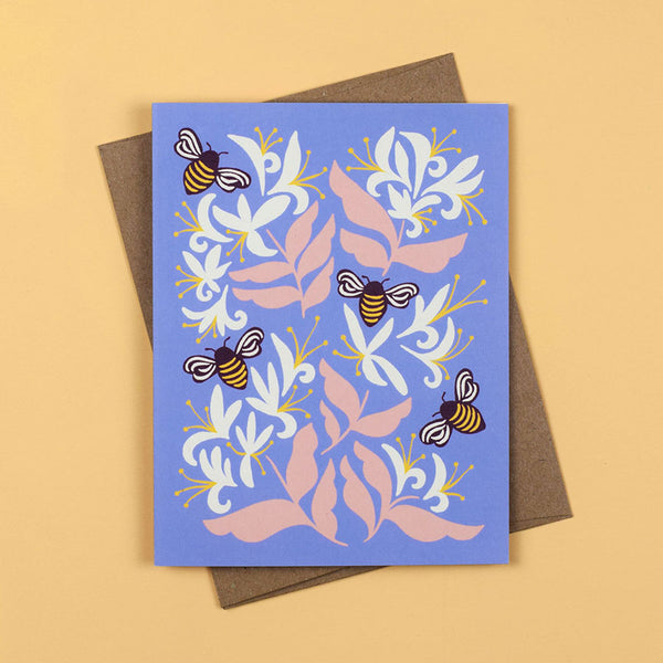 Bees and honeysuckle greeting card by Nuthatch Studio