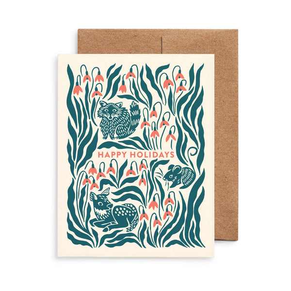 Meadow Animals & Snowdrops Christmas Card
