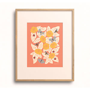 Butterfly Garden Art Print by Chrissie Van Hoever displayed in a wooden frame with a white mat.