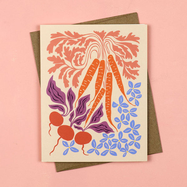 Carrots and radishes greeting card by Nuthatch Studio