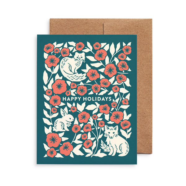 Winter Fox, Rabbit, & Ermine Christmas Card