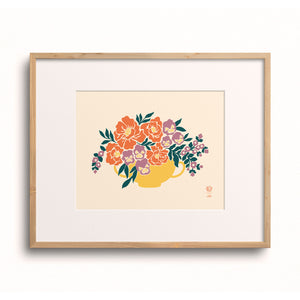 Peony & Pansy Flower Vase Art Print