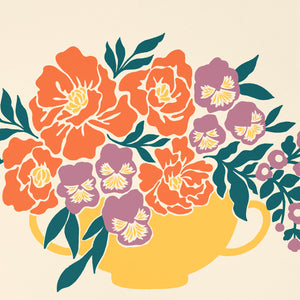 Peony & Pansy Flower Vase Art Print