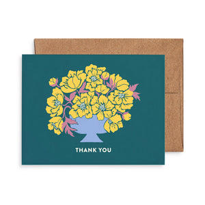 Yellow Peony Flower Vase Thank You Card