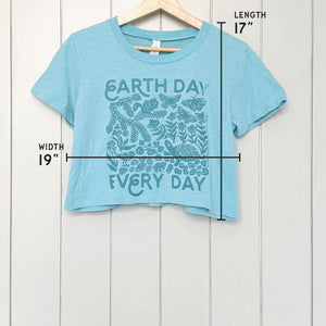 Seconds Batch - Upcycled Turquoise Blue Earth Day Every Day T-Shirt - Women’s Size Large
