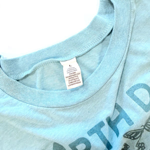 Seconds Batch - Upcycled Turquoise Blue Earth Day Every Day T-Shirt - Women’s Size Large
