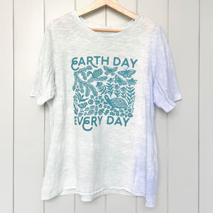 Upcycled Pale Blue Tie-Dye Earth Day Every Day T-Shirt - Women’s Size Large