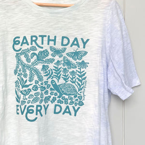 Upcycled Pale Blue Tie-Dye Earth Day Every Day T-Shirt - Women’s Size Large