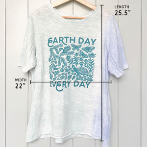 Upcycled Pale Blue Tie-Dye Earth Day Every Day T-Shirt - Women’s Size Large