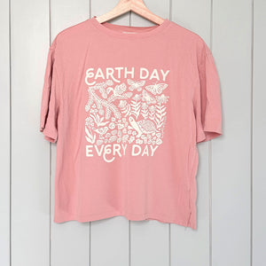 Upcycled Dusty Pink Earth Day Every Day T-Shirt - Women’s Size Medium