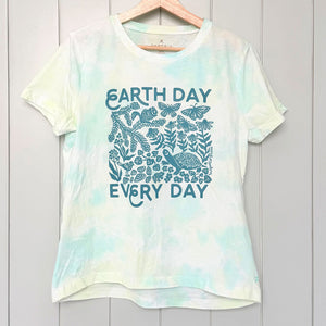 Upcycled Lime Green Tie-Dye Earth Day Every Day T-Shirt - Women’s Size Medium