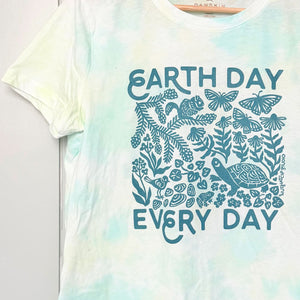 Upcycled Lime Green Tie-Dye Earth Day Every Day T-Shirt - Women’s Size Medium