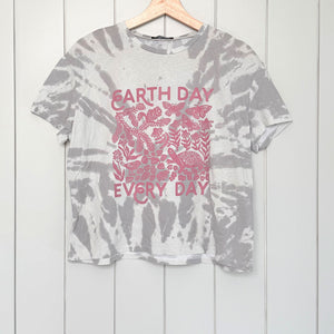 Upcycled Gray Tie-Dye Earth Day Every Day T-Shirt - Women’s Size Medium