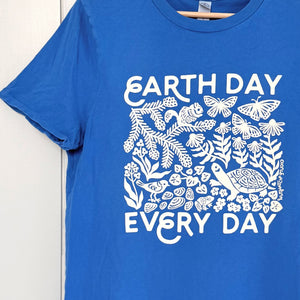 Upcycled Blue Earth Day Every Day T-Shirt - Unisex Size Small