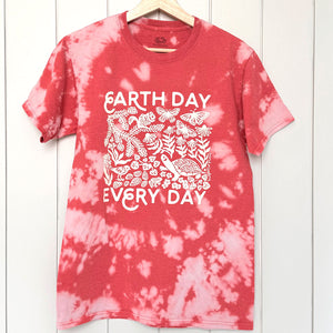 Upcycled Red Tie-Dye Earth Day Every Day T-Shirt - Unisex Size Small