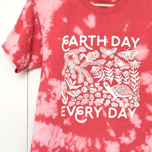 Upcycled Red Tie-Dye Earth Day Every Day T-Shirt - Unisex Size Small