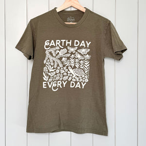 Upcycled Forest Green Earth Day Every Day T-Shirt - Unisex Size Small