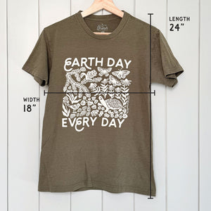 Upcycled Forest Green Earth Day Every Day T-Shirt - Unisex Size Small