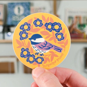Chickadee & Flowers Sticker