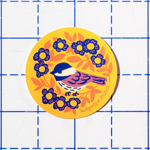 Chickadee & Flowers Sticker