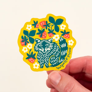 Raccoon & Strawberries Sticker