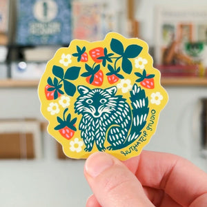 Raccoon & Strawberries Sticker