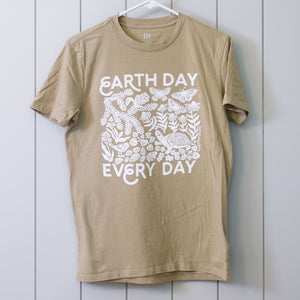 Upcycled Tan Earth Day Every Day T-Shirt - Unisex Size X-Small