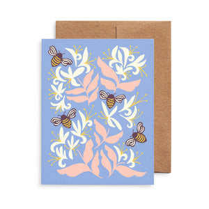 Bees and honeysuckle greeting card by Nuthatch Studio