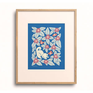 Bennie Blooms art print by Chrissie Van Hoever displayed in a wooden frame with a white mat.