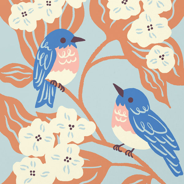 Close up of Bluebirds and Hydrangea art print by Chrissie Van Hoever