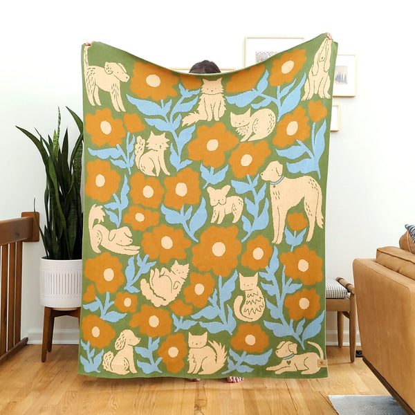 Poppy Pets Throw Blanket - Mustard Green