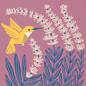 Close up of Hummingbird & Lavender art print by Chrissie Van Hoever