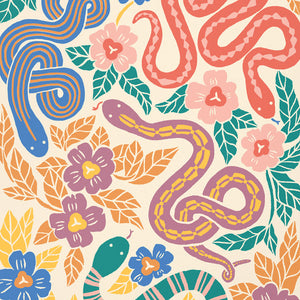 Close up of Jewel Garden Snakes art print by Chrissie Van Hoever