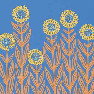 Close up of sunflower patch art print by nuthatch studio